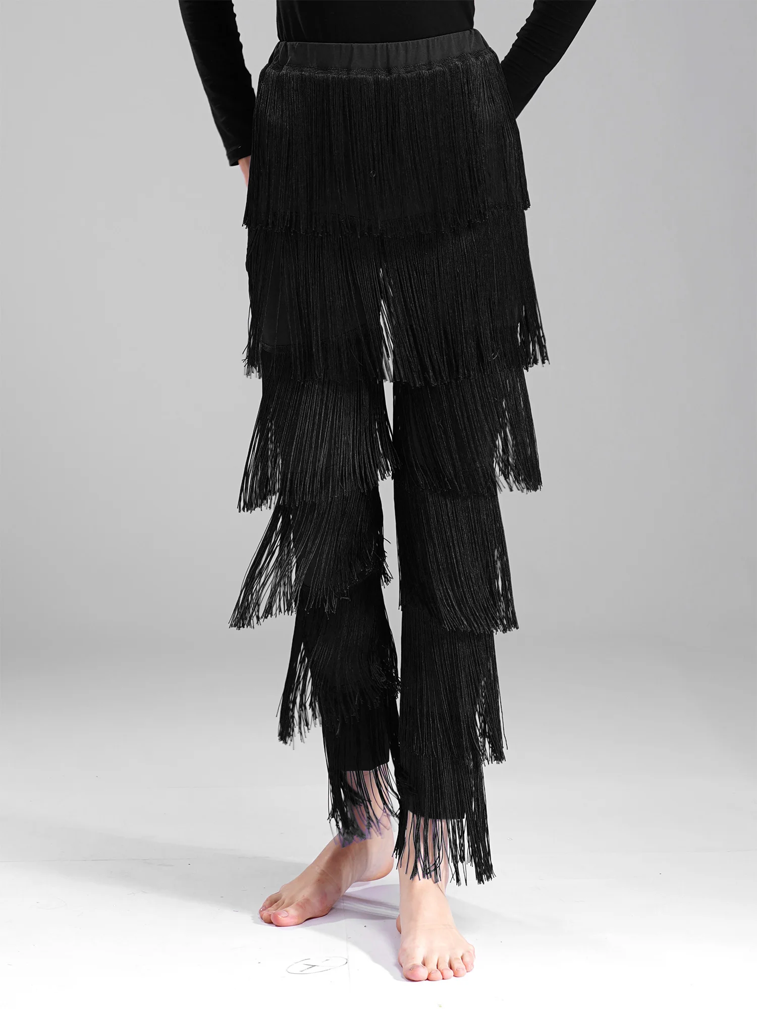 النساء شرابة اللاتينية السراويل قاعة الرقص التانغو تشا تشا المتدرج هامش بنطلون رومبا اللاتينية ملابس رقص الأداء ممارسة الملابس