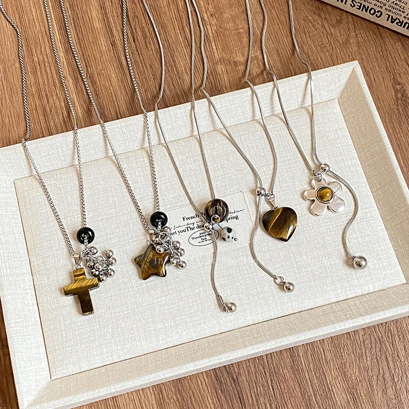 موضة عين النمر حجر قلادة الانسحاب قلادة للنساء سترة طويلة سلسلة ريترو مجوهرات اكسسوارات #2