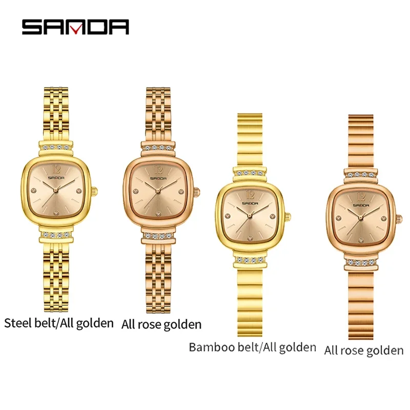 SANDA العلامة التجارية أزياء صغيرة مربع السيدات الساعات الفولاذ المقاوم للصدأ حزام الكوارتز ساعات المعصم الفاخرة للماء للنساء ساعة حائط هدية
