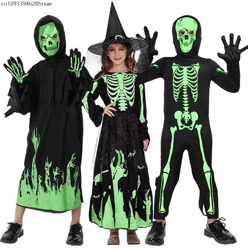 

Halloween Party Costume Role Playing Outfit Glow In The Dark Ghost Children Vampire Ghost Costume Cosplay Clothes 2025