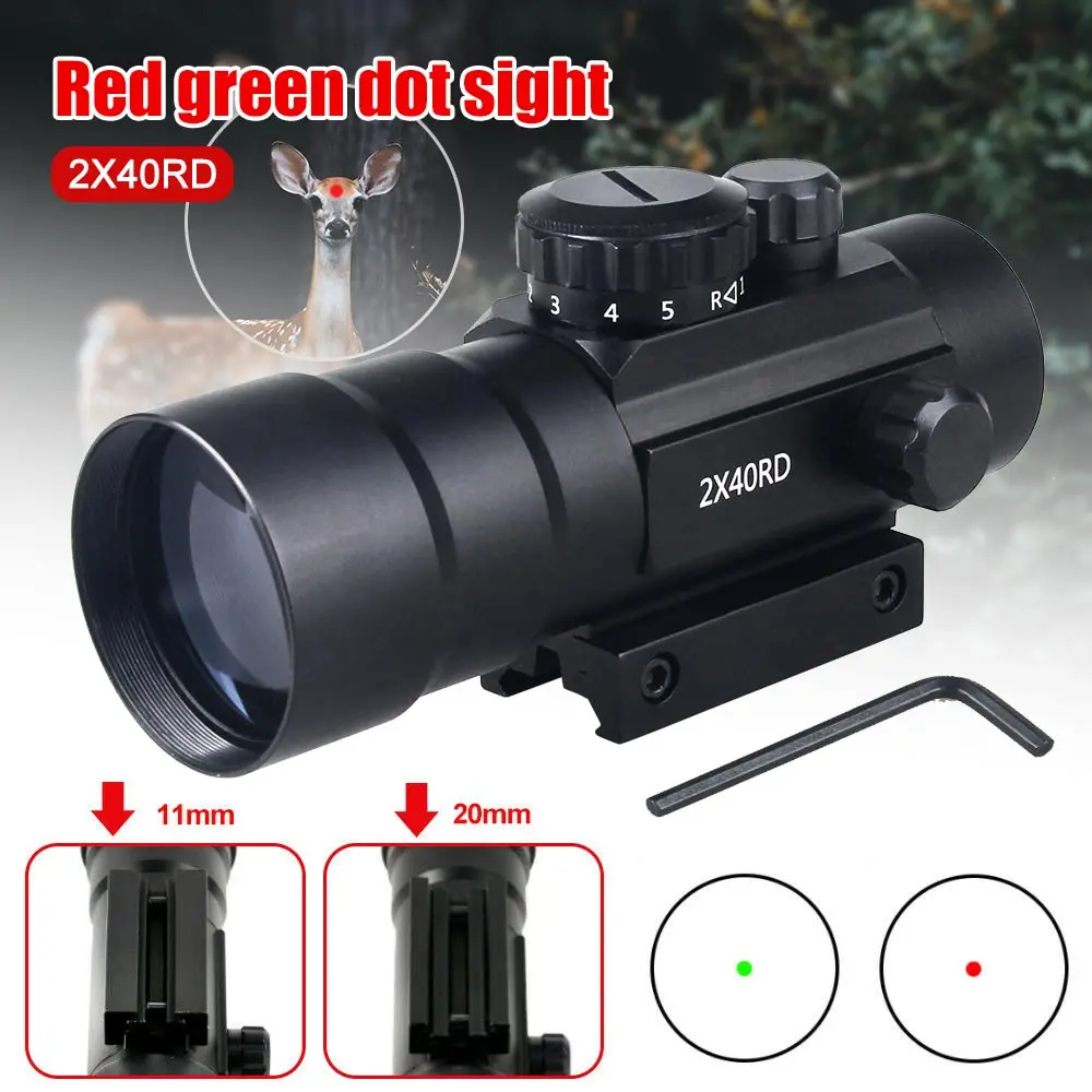 2X40RD Green Red Dot Sight Mirror with 11 / 20mm Rail For Hunting Red Dot Tactical Rifle Sight Mirror