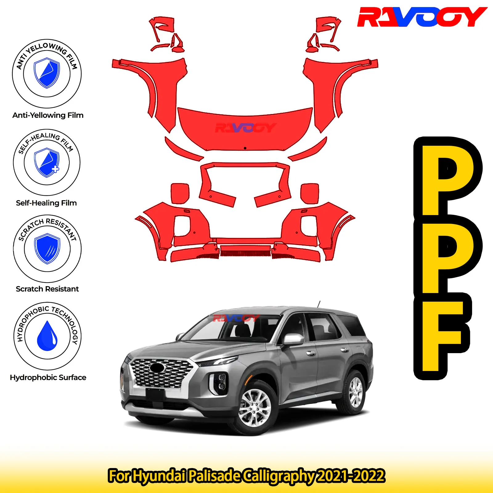 

For Hyundai Palisade Calligraphy 2021-2022 Glossy Matte Black Precut front PPF Kit Paint Protection Film