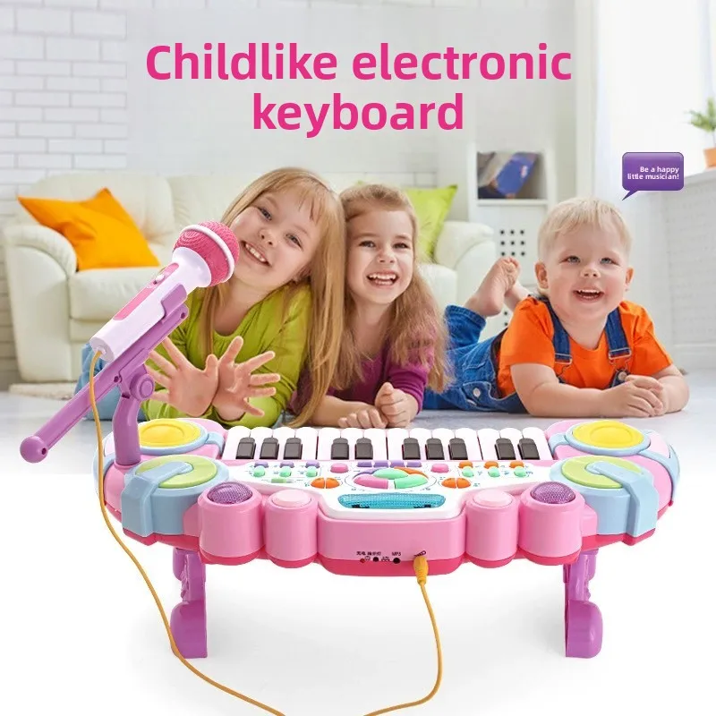 24 キー子供用ピアノキーボード マイク付き 電子楽器 インタラクティブ学習玩具 教育ギフト 女の子 男の子用