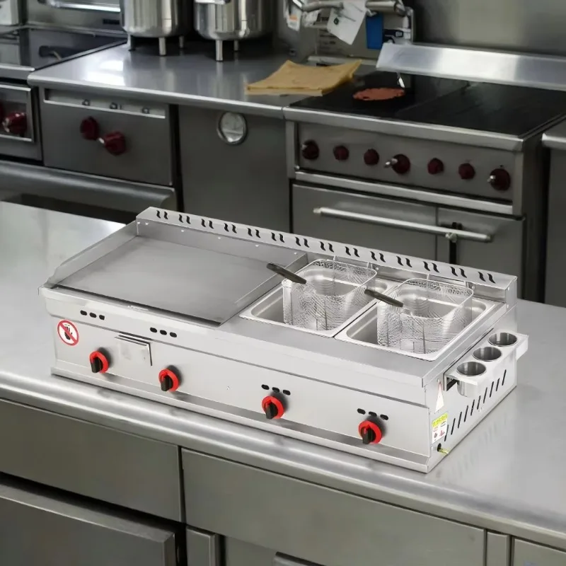 Commercial Gas Grill + Double Deep Fryer All-in-one Stainless Steel Equipment