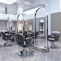 Italian Light Luxury Barber Mirror Modern Business Furniture Hair Salon Double-Sided Mirror LED Fill Light Fashion Floor Mirror