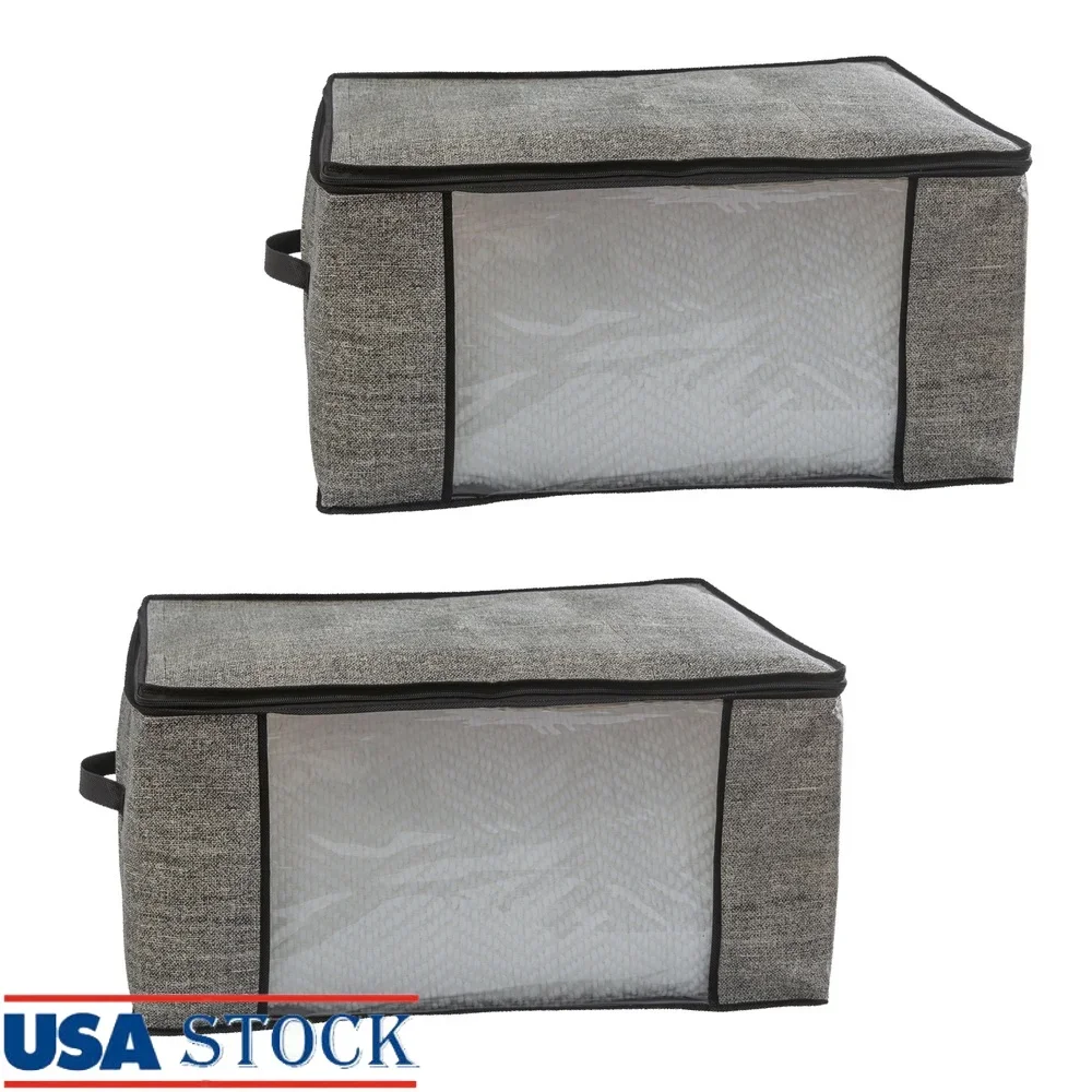 

Non Woven Blanket Storage Bags Set of 2 with Clear View Window Zipper Closure Folding Design Linens and Quilts
