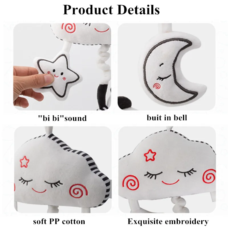 新しいぬいぐるみクラウドベビーベッドモバイルガラガラぬいぐるみ動物ベビーベッドハンギングミュージカルベルおもちゃ新生児用ガラガラおもちゃ車用シート用