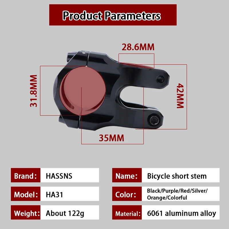 HASSNS Mountainbike-Vorbau 35mm Rennrad Kurzer Vorbau MTB Lenkervorbau Verstellbarer Lenkeraufsatz 31.8mm Fahrradteile – Detail 2