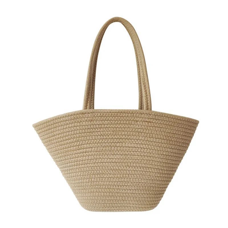 N09R Fashion Retro Cotton Rope Woven Straw Bag Capacity High-End Sense Tote Women for Travel, Holiday, Shopping, Party