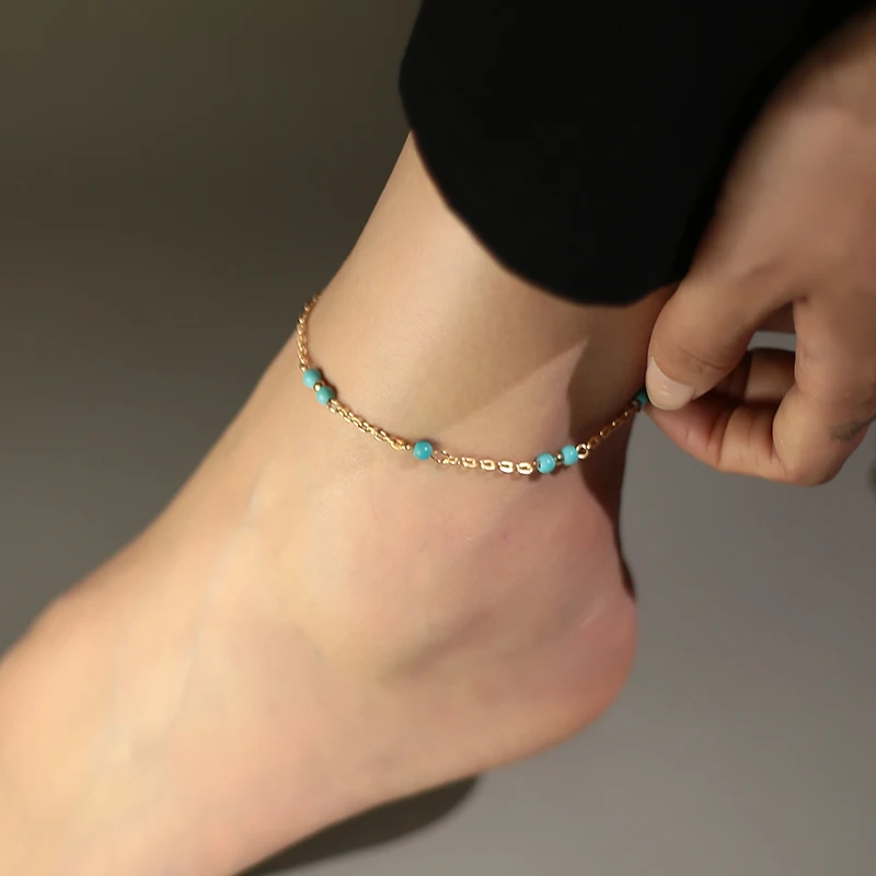 Summer Beach Barefoot Bohemia Anklets for Women Trendy Blue Beaded Ankle Bracelets Female Beach Barefoot Jewelry