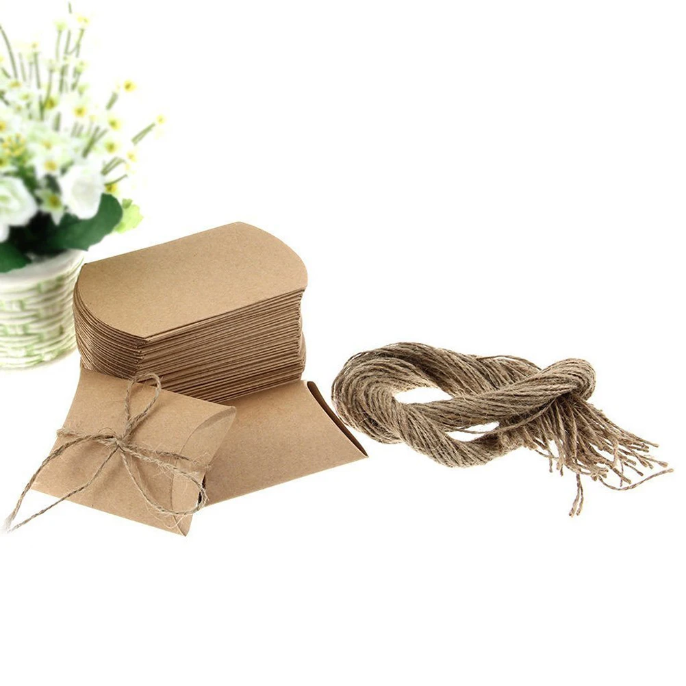 Kraft Vintage Boxes Brown Shabby Rustic Wrapping Gift Candy Boxes with Rope Wedding Favor Pack of 50