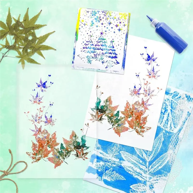 

For Monoprinting Supplies- Large Gel Plate Tin Box Storage 9 X 12 Gel Printing Plate With Stencils For Arts Media-[33A Tvdae]