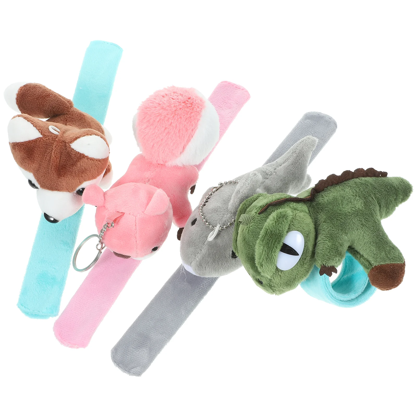 4 Pcs Dinosaur Shark Bracelet Squirrel Slap Animal Theme Bands Bracelets Plush Snap Toy Cartoon Patting Wrist