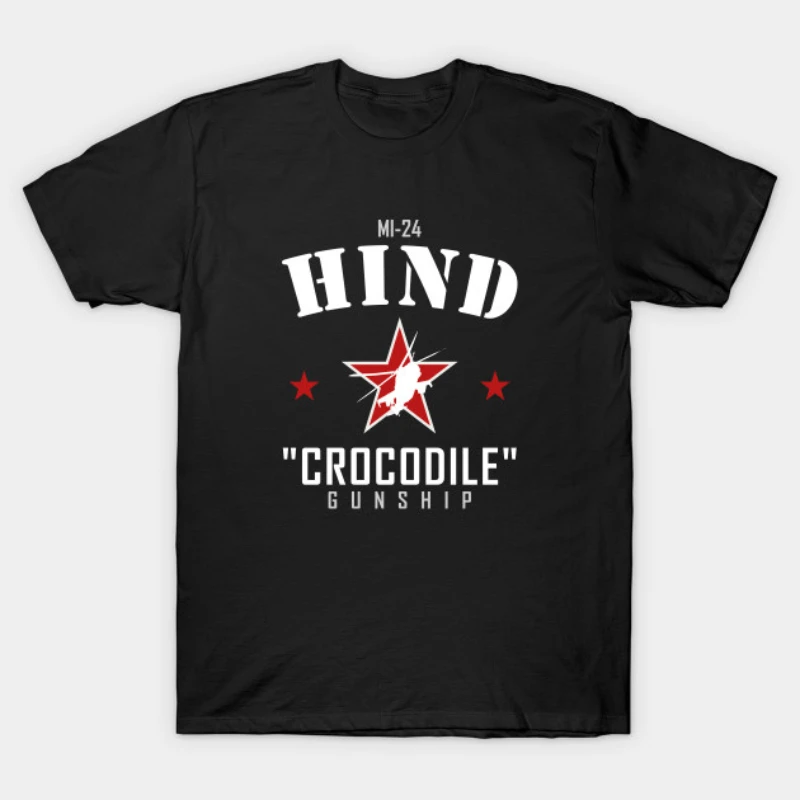 

Soviet Russia Mi-24 Hind Attack Helicopter- Crocodile Gunship T Shirt. New 100% Cotton Short Sleeve O-Neck T-shirt Casual Top