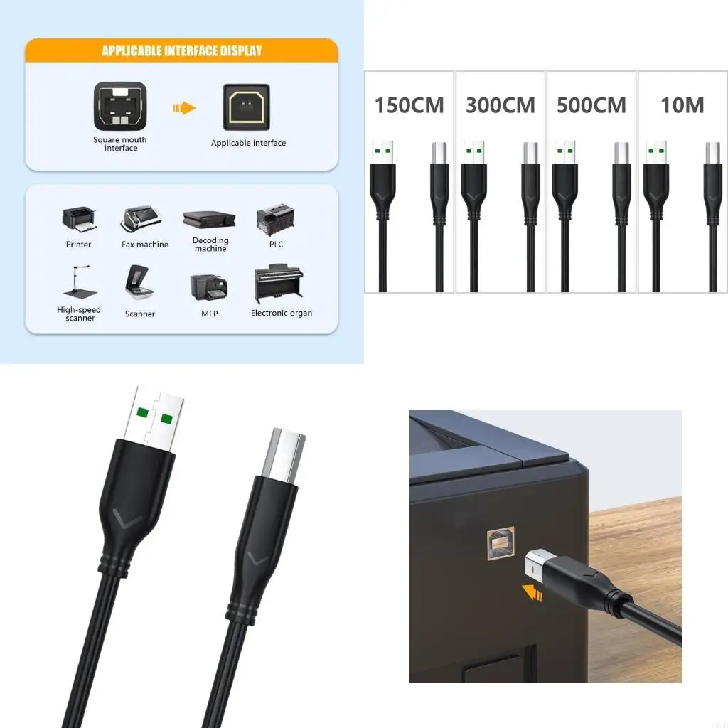 Y5JB Fast Speed USB 2.0 Printer Cable USB to USB B Cable for Quick Connection