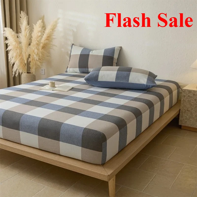 

2025 new cotton washed cotton lattice series bed hat thickened tatami non-slip bed cover single piece fitted sheet
