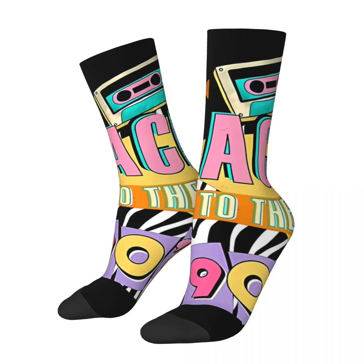 Vintage Retro Phone And Cassette Men's Socks BACK TO THE 90S Unisex Novelty Seamless Printed Crazy Crew Sock Gift