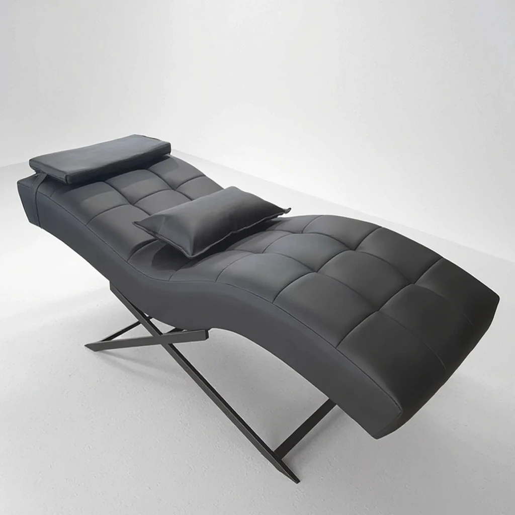 

Best Selling Beauty Salon Furniture Black Leather Eyelash Bed Luxury Gold Metal Base Curved Massage Eyebrow Bed