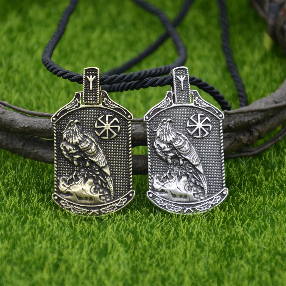 Eagle Pendant Slavic Kolovrat Amulet Jewelry Viking Runes Algiz Clasp Vintage Necklace Men Talisman