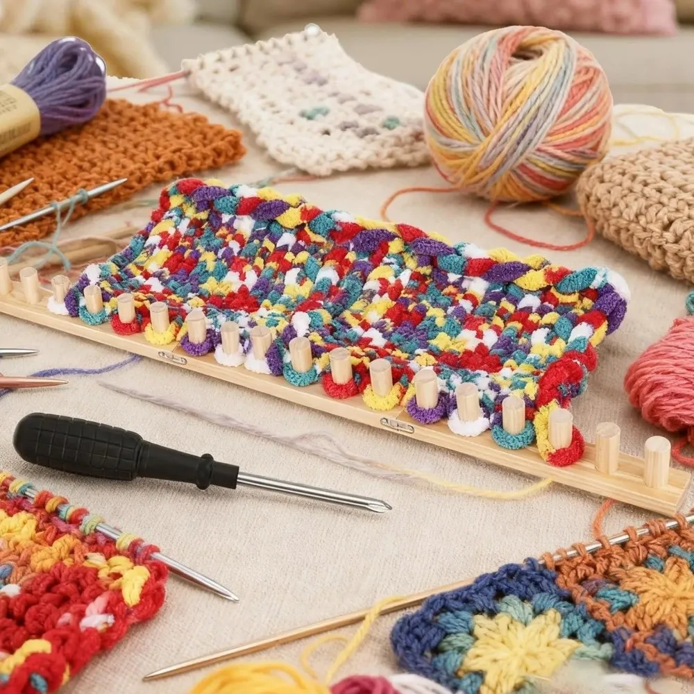 Adjustable Chunky Blanket Loom Kit Handmade Craft with Installation Tools Knitting Loom Frame Multi-Size Hand Knitting Tool