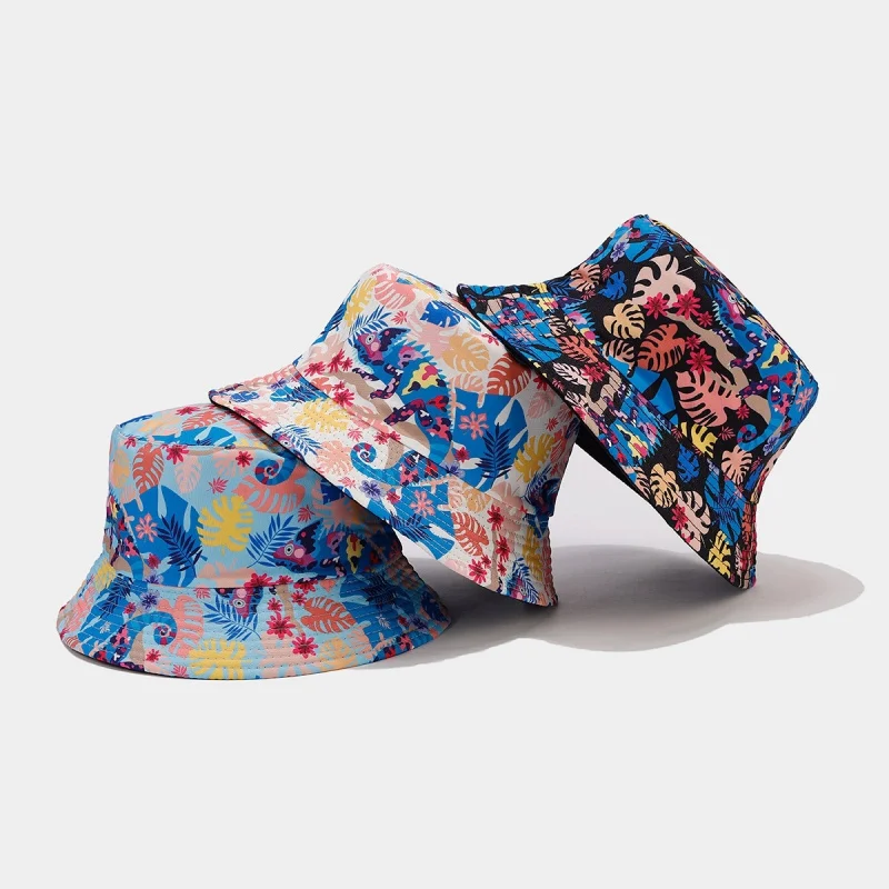 Tropical Jungle Print Bucket Hat Unisex Casual Sun Hat Foldable Outdoor Fisherman Cap for Men Women