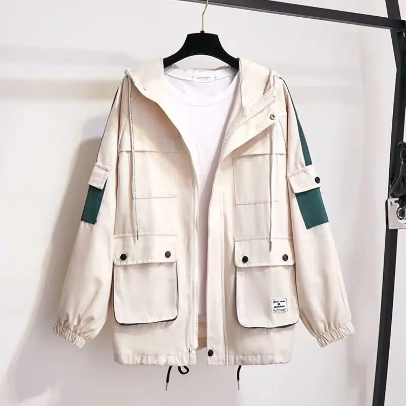 

Women Fashion Casual Drawstring Tooling Short Coats Jackets 2024 Spring Summer Autumn New Female Thin Crop Jacket with Pocket