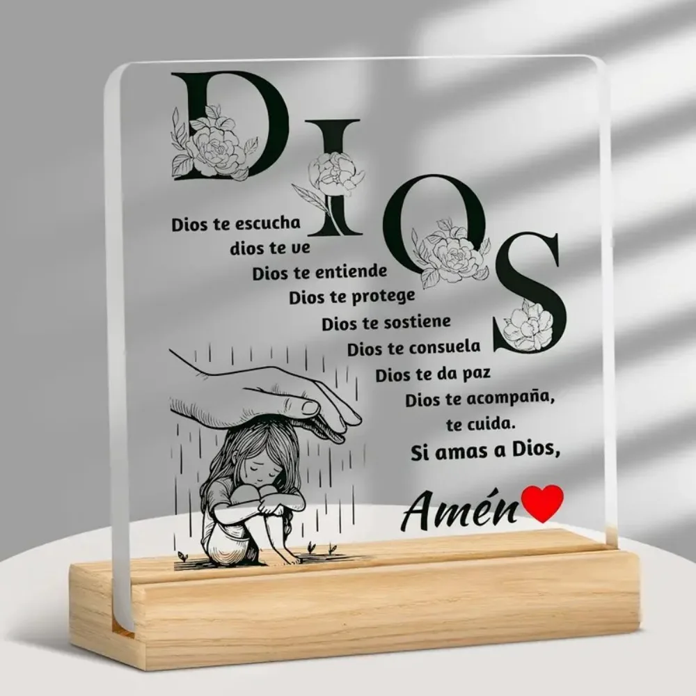 Tablero decorativo cristiano español 2D: diseño de flor de imitación acrílica "De lo escucha", decoración de comodidad religiosa