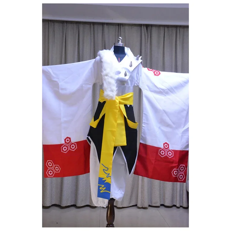 일본 애니메이션 이누야샤 Sesshomaru 코스프레 의상 마스크 기모노 가발 헤어 스타일 의상 실버 가발 할로윈 파티