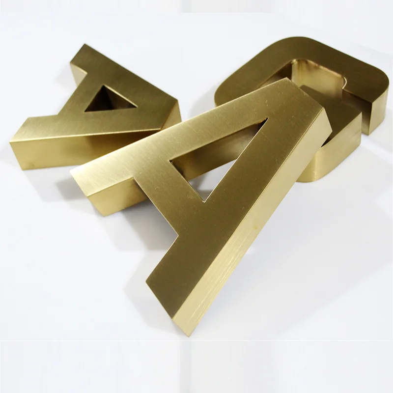 

Custom Outdoor plating gold titanium 3D brushed stainless steel letters,golden color metal logo shop signs