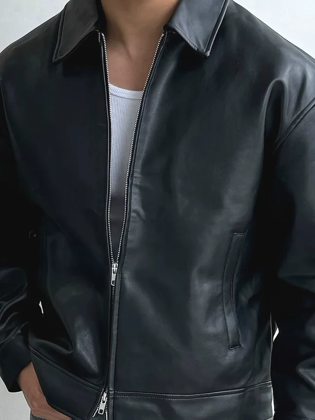 

Мужская мотоциклетная куртка American Hard Man из искусственной кожи с двойной молнией и воротником, ветрозащитная, для езды и работы