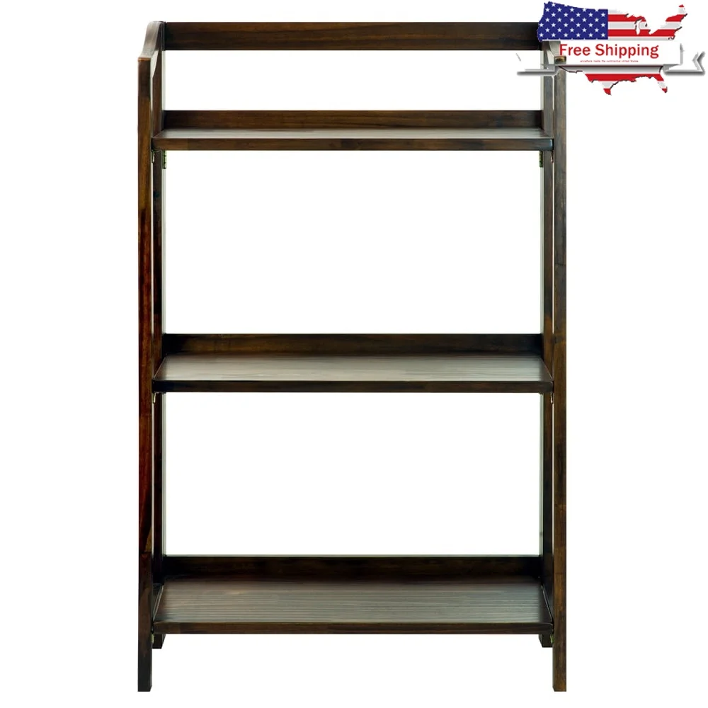 

Folding 3-Shelf Bookcase Solid Wood Collapsible Storage Unit Home Office Display Furniture No Assembly Required
