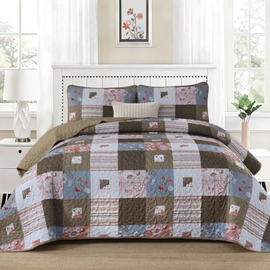 

Комплект из 3 предметов: Цветочный лоскутный квилт и покрывало в стиле бохо, мягкий уютный комплект постельного белья из микрофибры, винтажный цветочный клетчатый дизайн