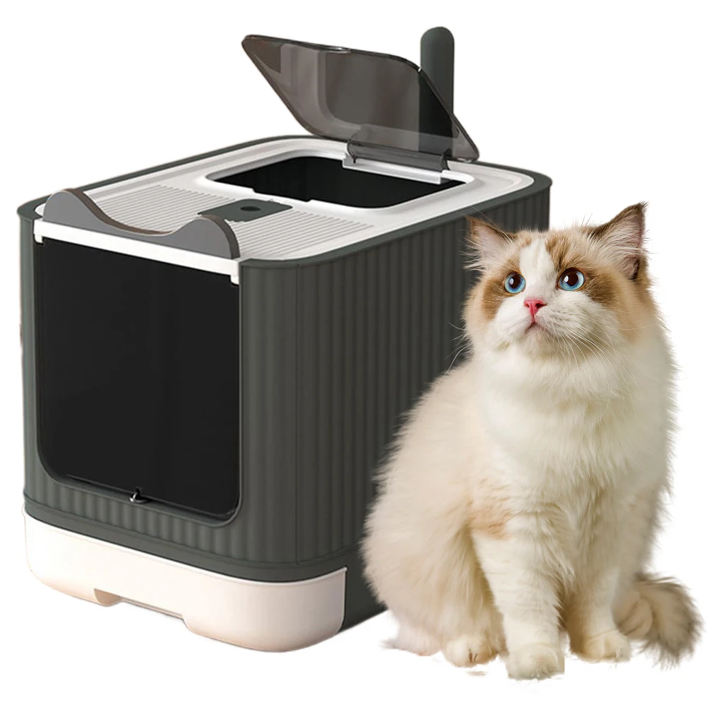 Toilette désodorisante de grande capacité pour chat, entièrement fermée, désodorisante, entraînement pour chaton, bassin pour bac à sable, livres pour chats