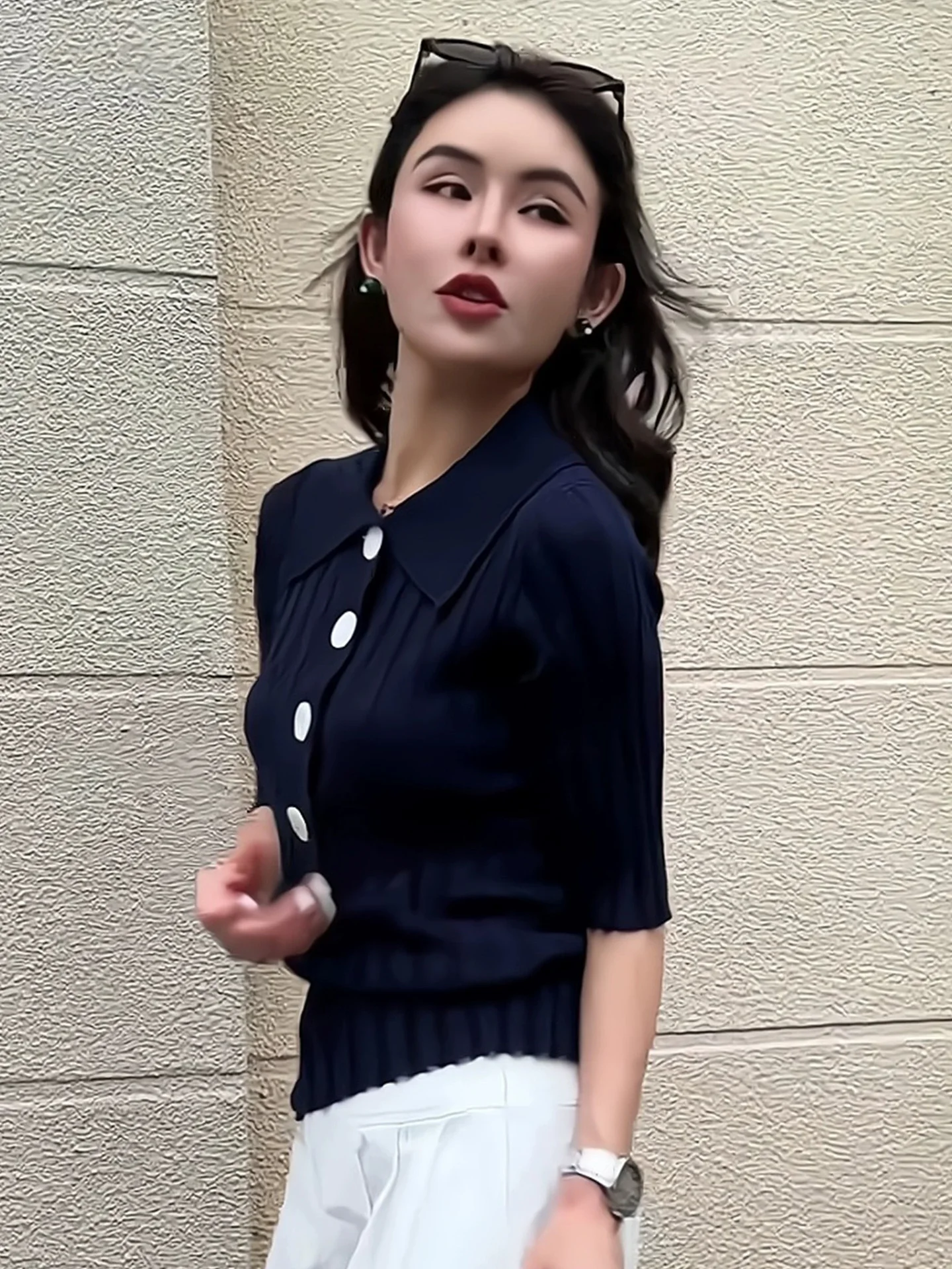 

Casual Ice Silk Knitted Ne Top Pure Color Versatile Slimming Summer Faionable Women's Korean Sle Commute Sle