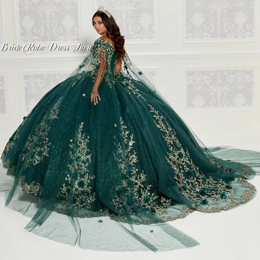 Custom Lorencia Green Quinceanera Princess Dresses Lace Applique Ball Gown Birthday Gown Sweet 16 Tulle Dresses vestidos de