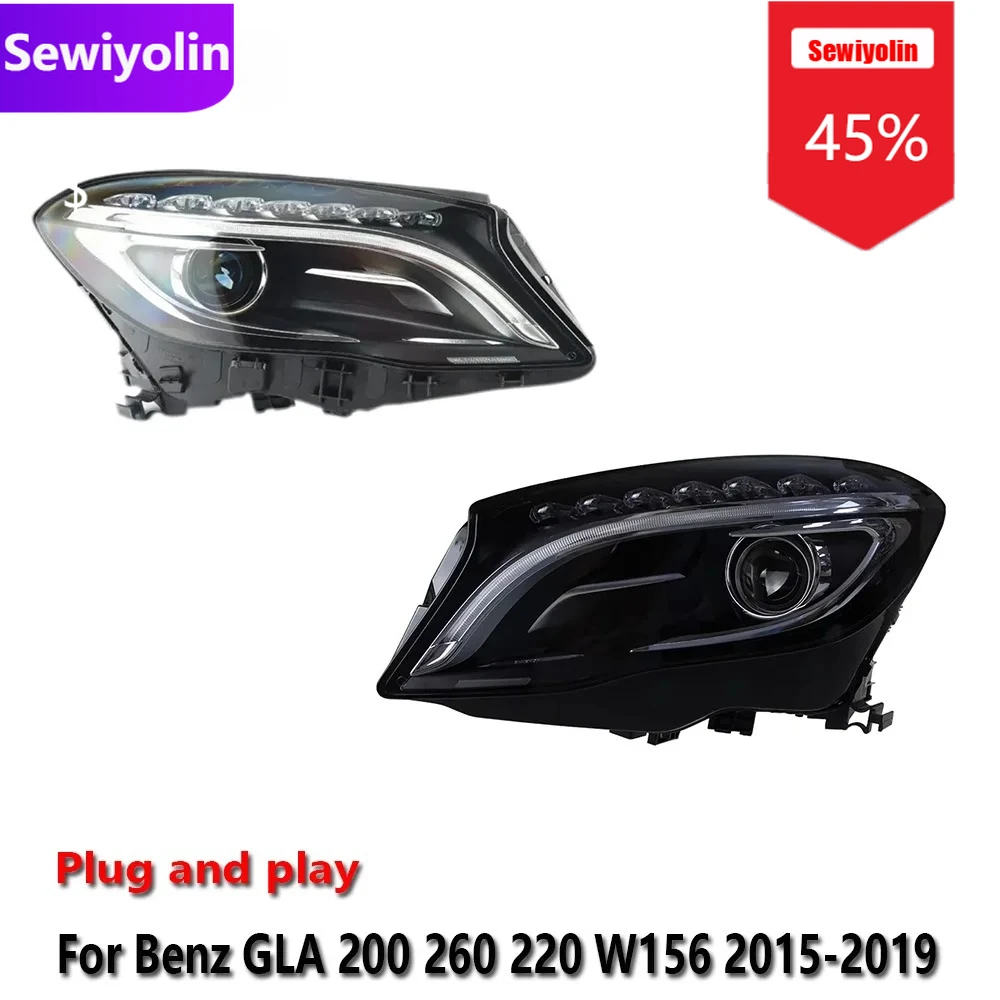 

Sewiyolin Car DRL LED Headlight Assemblies For Benz GLA 200 260 220 W156 2015-2019 Fog DRL Brake Turn Signal Lamp Plug And Play
