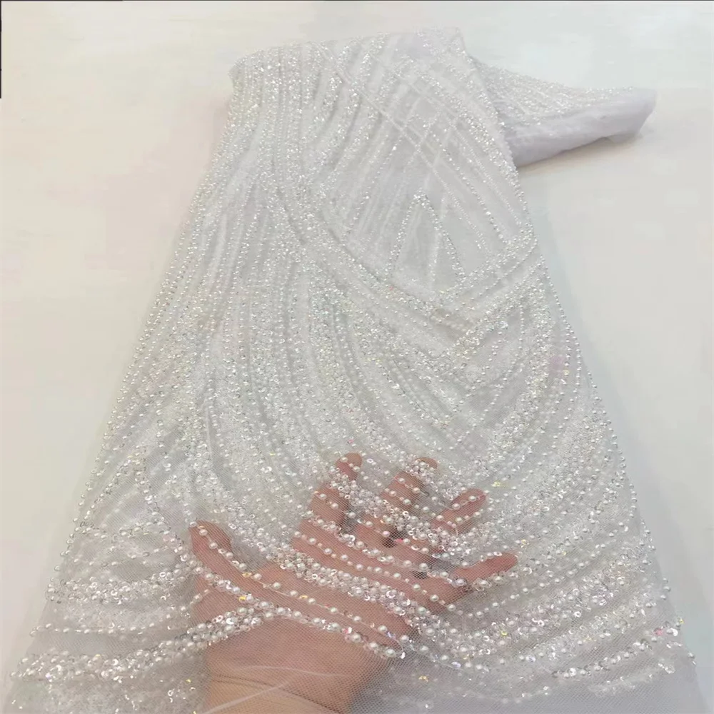 Alta qualità moda africana paillettes Tulle ricamato sposo lacci tessuto perline paillettes tessuto di pizzo per matrimonio nigeriano XZ3758