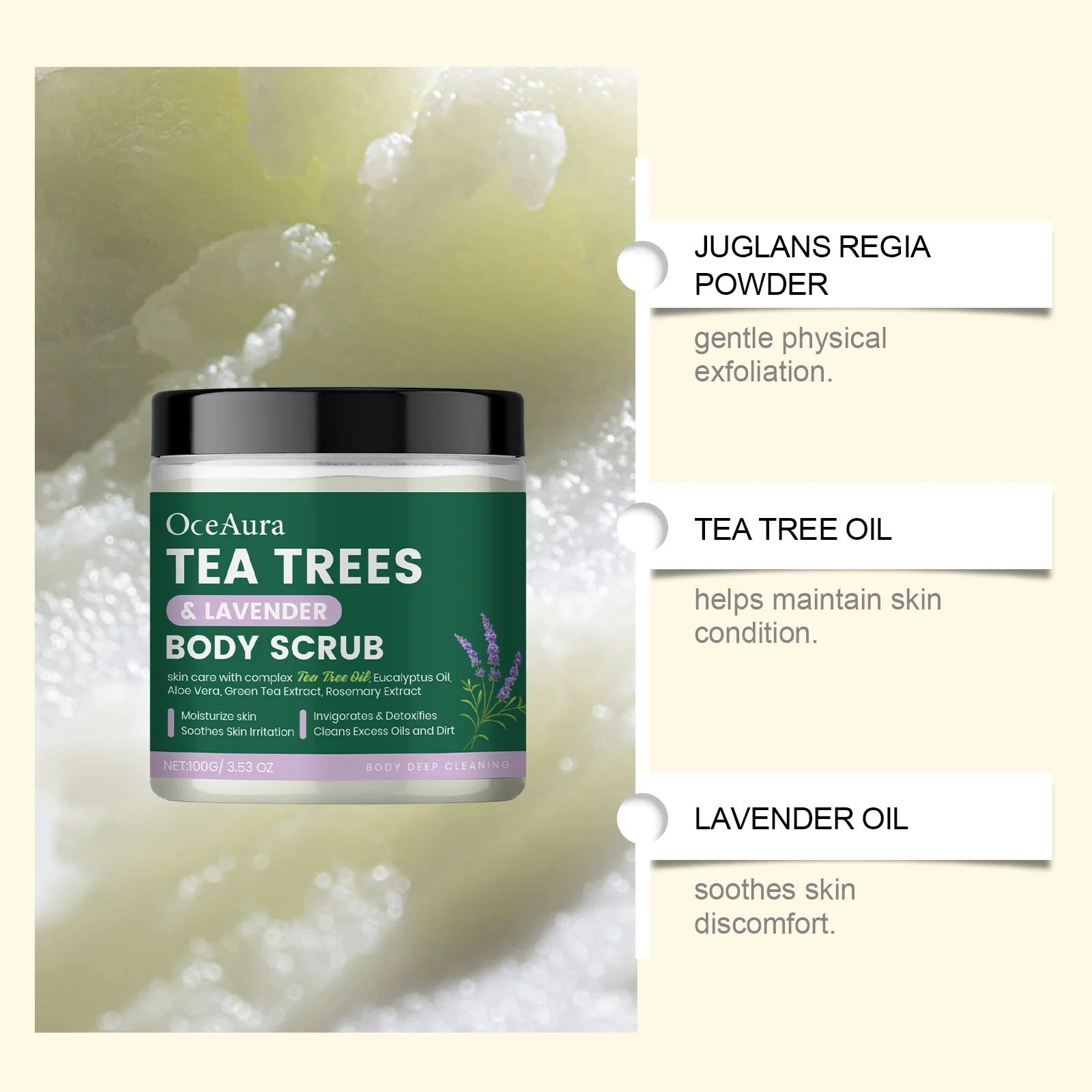 For Foot Body Tea Tree Lavender Scrub Cream Deeply Cleansing Physical Exfoliabtion Through Granules Skin For Soft Tender Skin