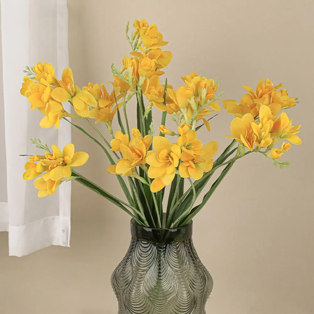 

2 Fork Artificial Freesia Flowers Realistic Real Touch Artificial Orchid Branches Handmade Fake Flowers Wedding Party Decor