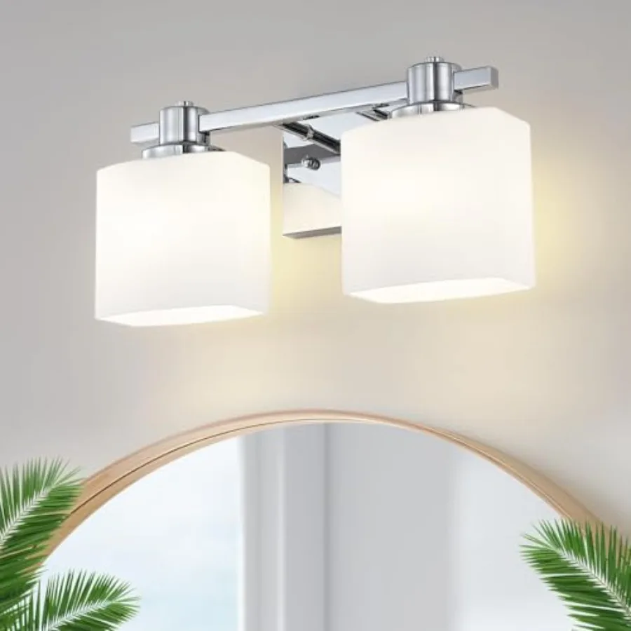 

15.5 Inch Chrome Bathroom Light Fixtures Over Mirror 2 Light Bathroom Vanity Light Silver Modern Industrial Makeup Lighting Wal