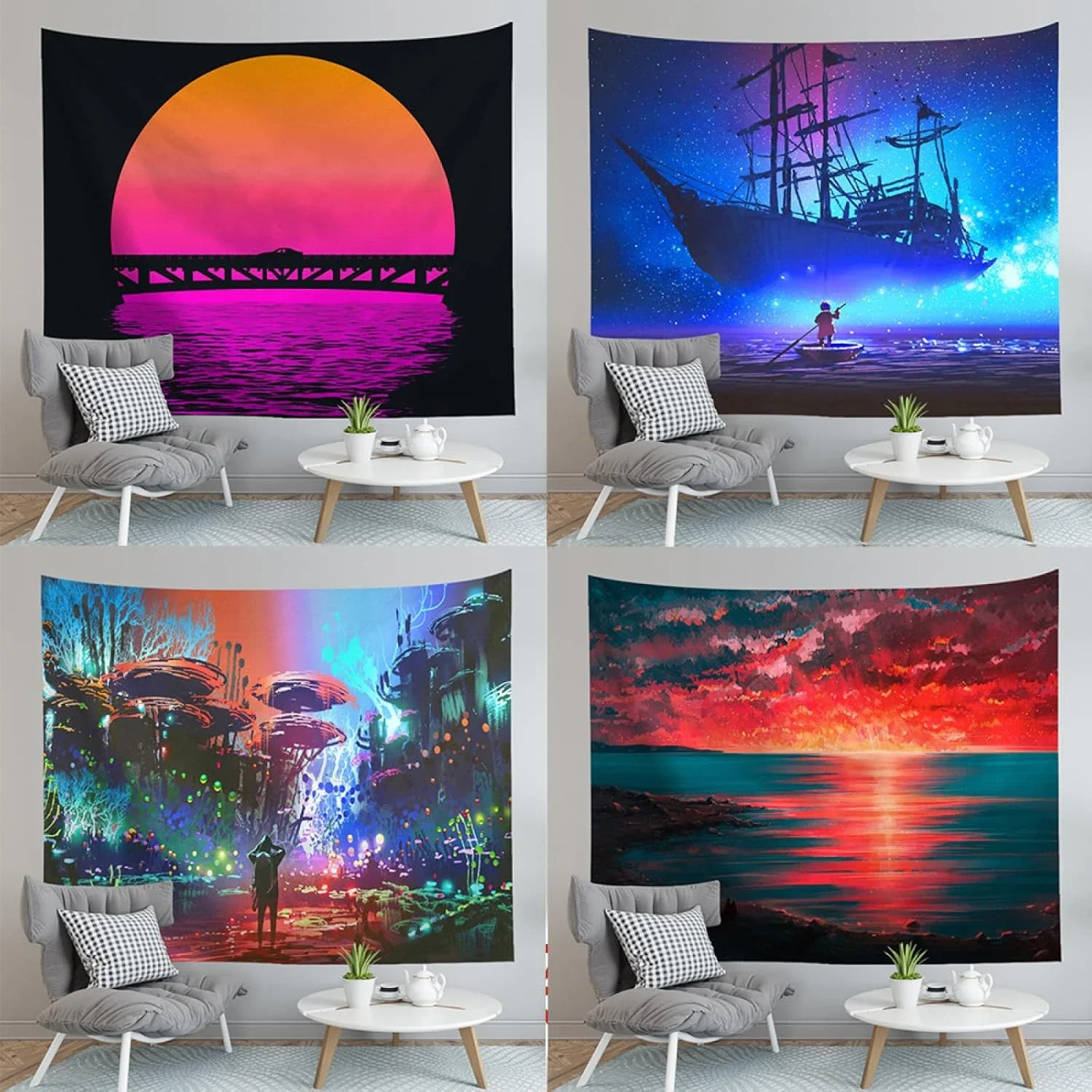 Cyberpunk Forest Tapestry Neon Fantasy Wall Hanging Bedroom Living Room Dorm Room Decoration