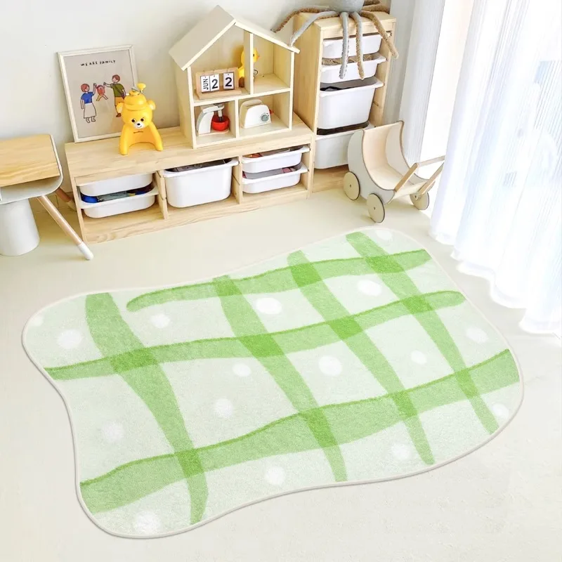 Nordic Cute Children's Plaid Irregular Living Room Carpet Bedroom Soft Fluffy Bedside Carpets Home Decoration Easy Care for Rug