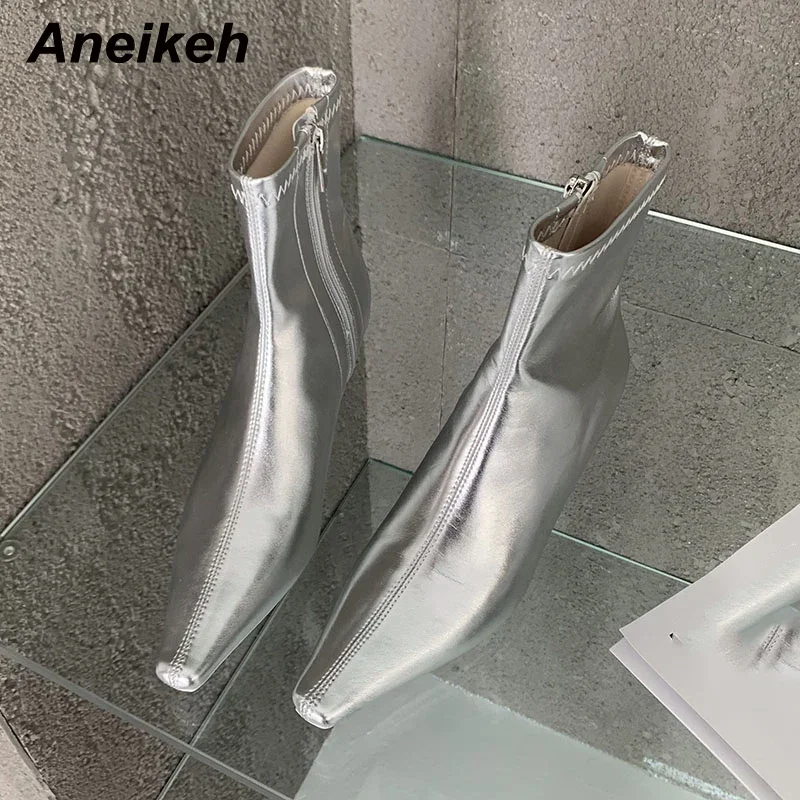 

Aneikeh/весенние удобные женские ботильоны из мягкой кожи с острым носком, женская обувь на тонком низком каблуке, ботильоны Zapatos De Mujer