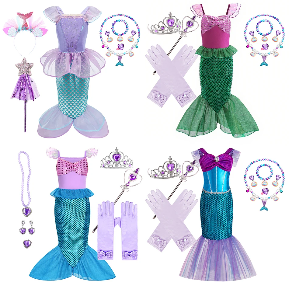 

Детский карнавальный костюм русалки, детское карнавальное платье принцессы для девочек, Хэллоуин, Рождество, день рождения, Ариэль, праздничная одежда для выступлений