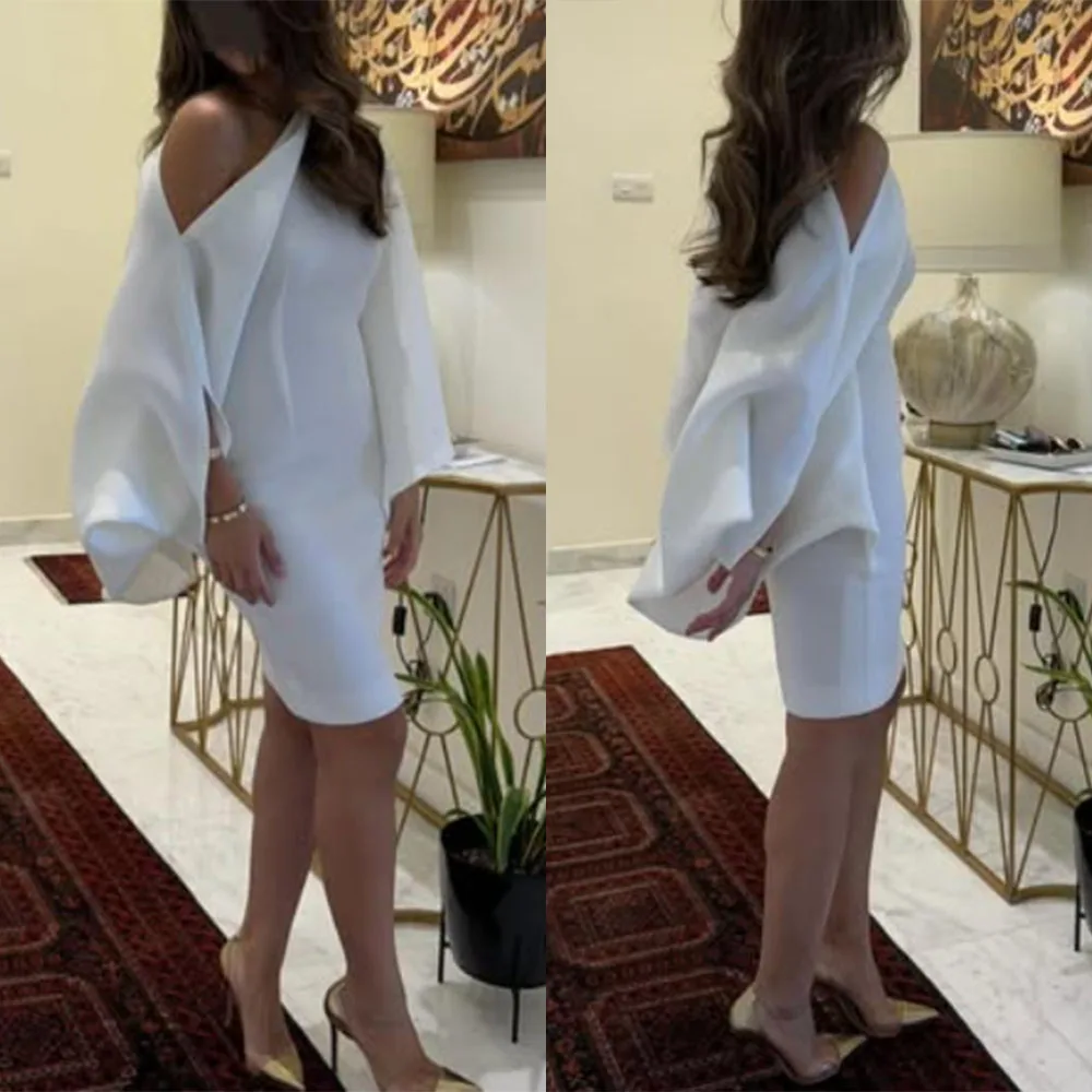 

Высококачественные индивидуальные женские вечерние платья с длинными рукавами до колен, белые, для гостей на свадьбу, Vestidos De Noche, فساتين