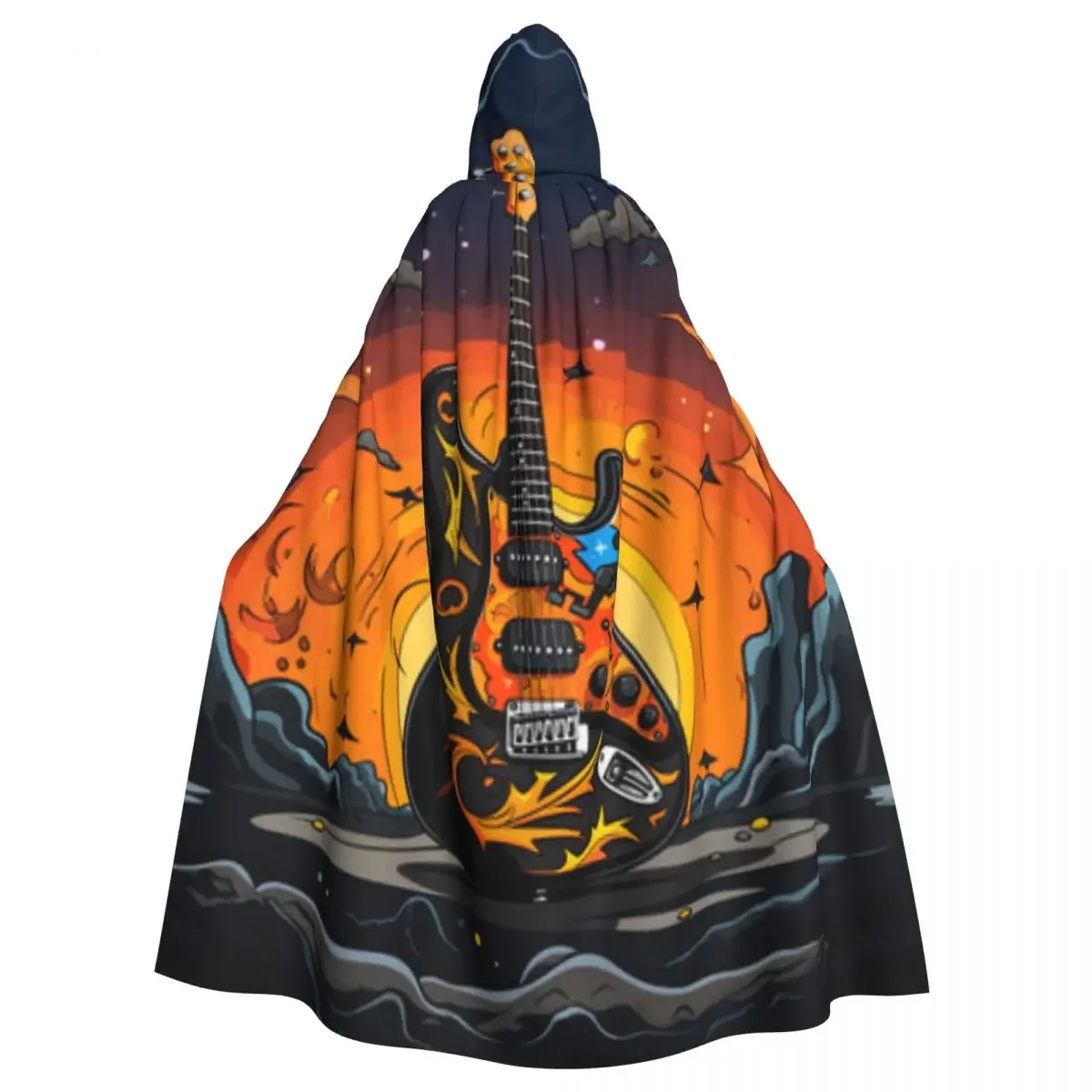 Long Cape Cloak Electric Guitar Comic Illustration Hooded Cloak Coat Autumn Hoodies