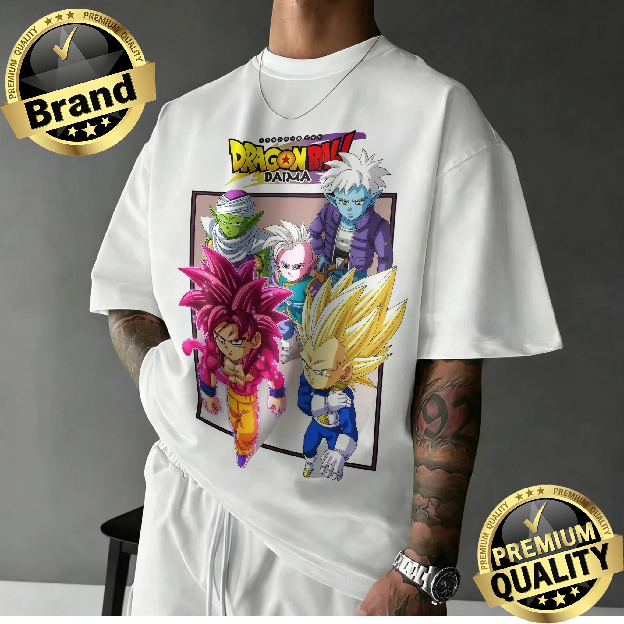2026 New Arrival Dragon Ball Oversized T-shirt | DAIMA Kid Goku & Vegeta Retro Graphic Print 100% Cotton Casual Tee for Family view 4