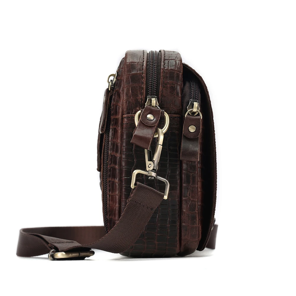 Genuíno couro crocodilo bolsa crossbody, pequena bolsa de ombro, moda retro masculina, europeu e americano