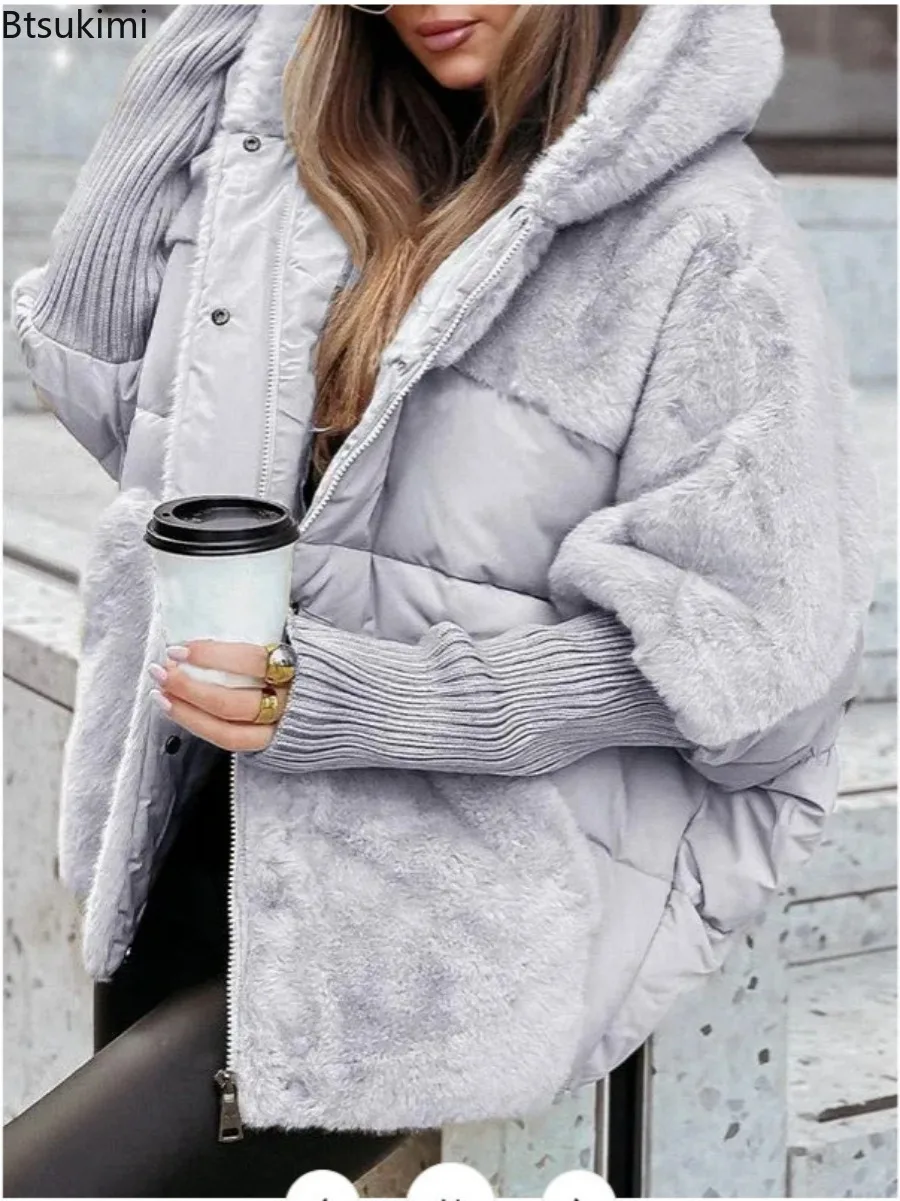 

2025 Autumn Winter Women's Loose New Splicing Down Cotton Jacket Parka Loose Warm Fashion Jackets Coat Fashionable Streetwear