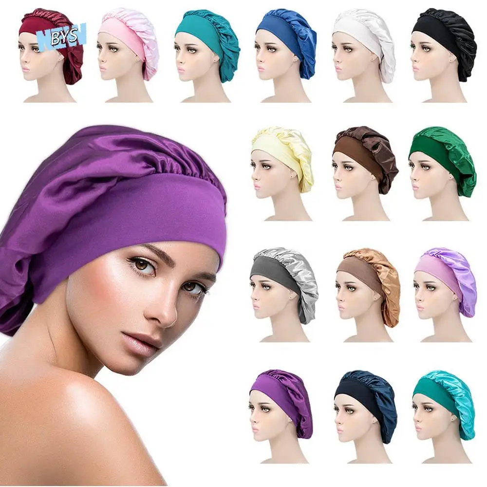 

Head Cover Wide Women Nightcap Bath Night Sleep Lady Sleeping Hat Shower Caps Hair Cap Satin Bonnet